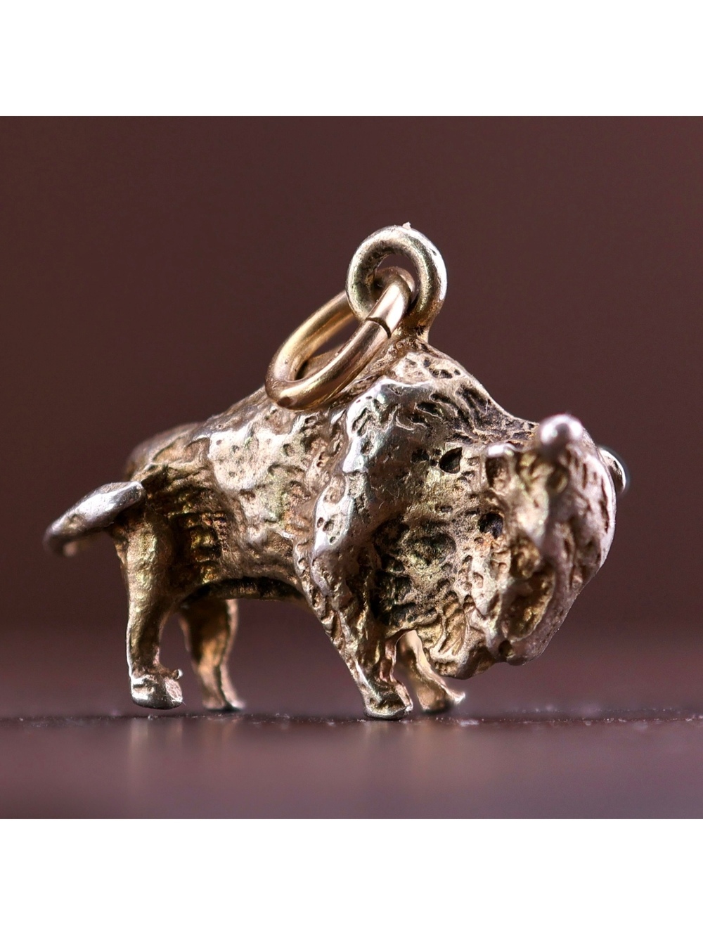 Vintage 1930s Gold Filled 3D Bison Charm Detailed Heavy Textured Buffalo